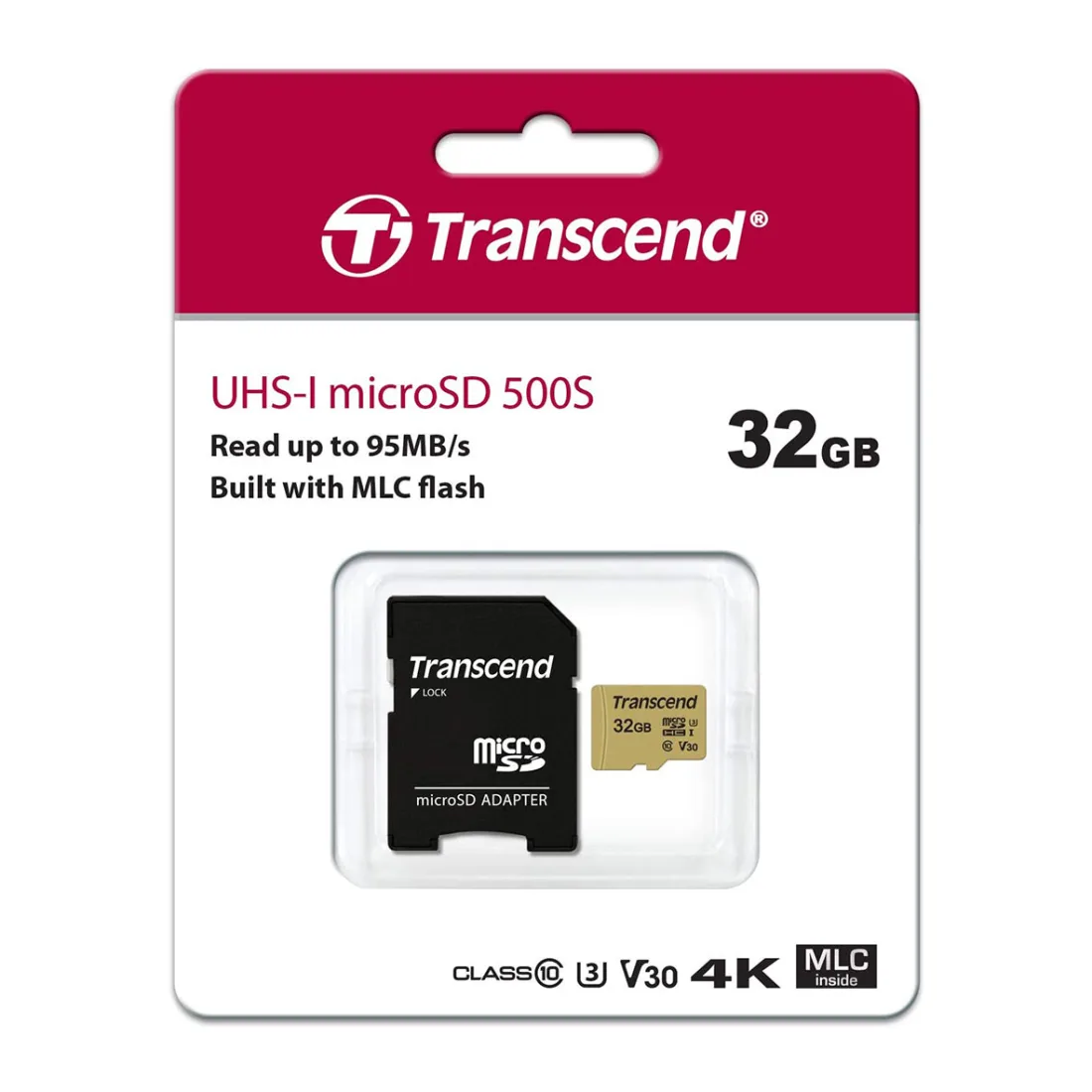 Tarjeta de memoria microSDHC Transcend TS32GUSD500S 32GB MLC con adaptador
