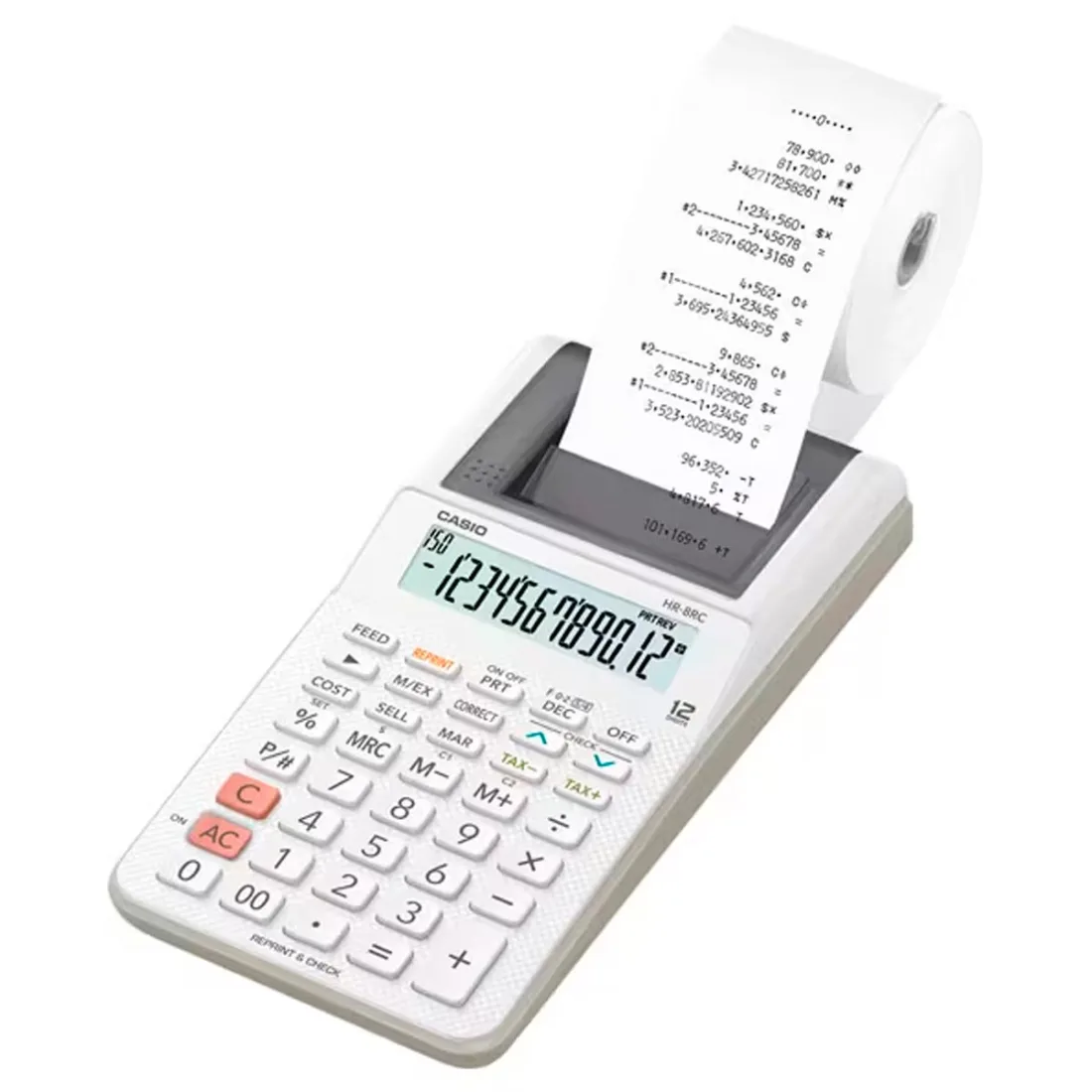 Calculadora de mesa con impresora Casio HR-8RC-WE-DC de 12 digitos