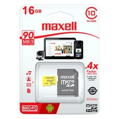 Tarjeta de memoria Micro SDXC Maxell 16GB Clase 10 con adaptador SD MCSD-16CL10