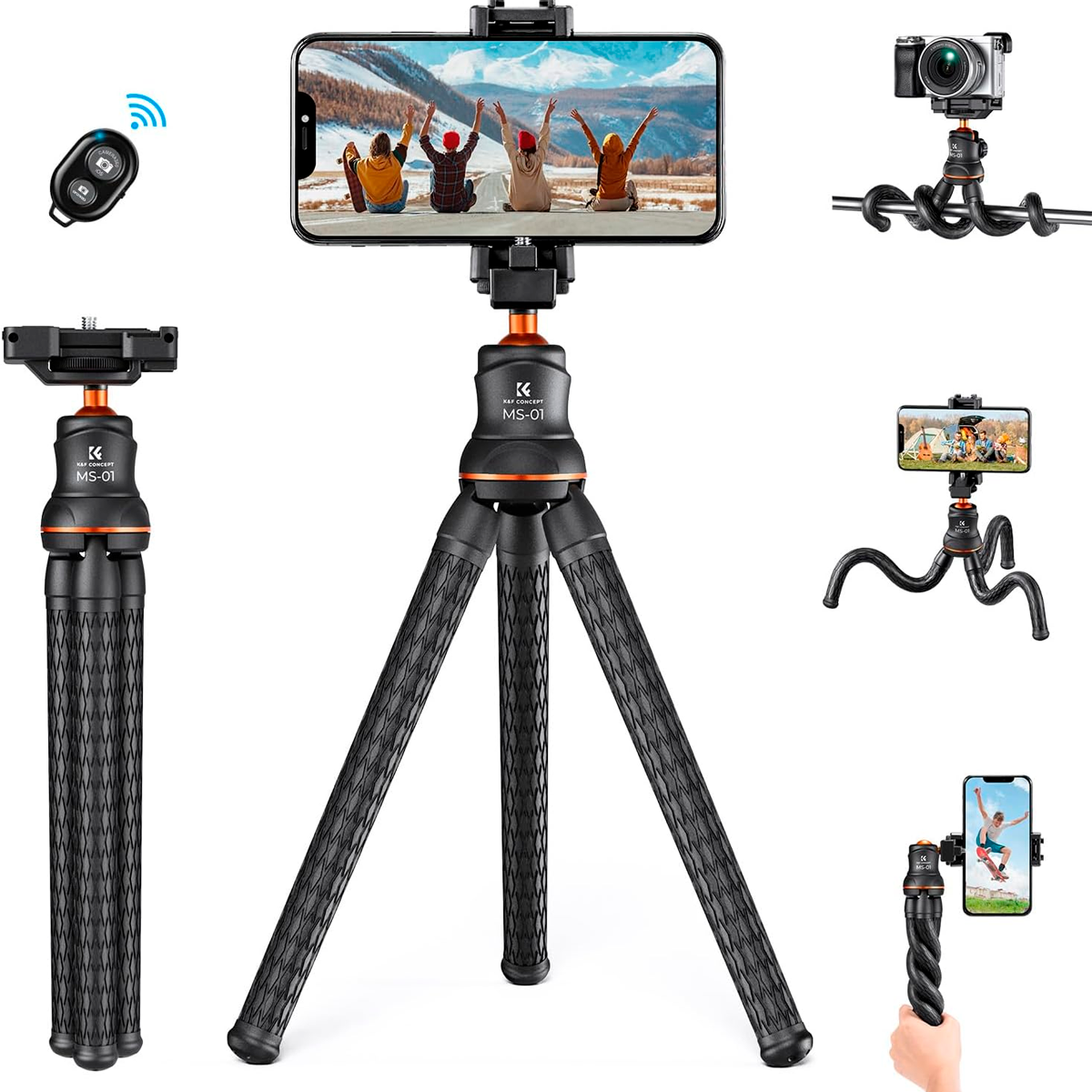 Mini trípode flexible K&F Concept MS-01 para celular con control Bluetooth