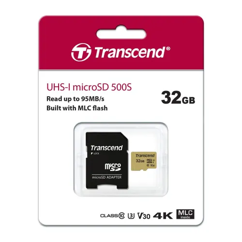 Tarjeta de memoria microSDHC Transcend TS32GUSD500S 32GB MLC con adaptador