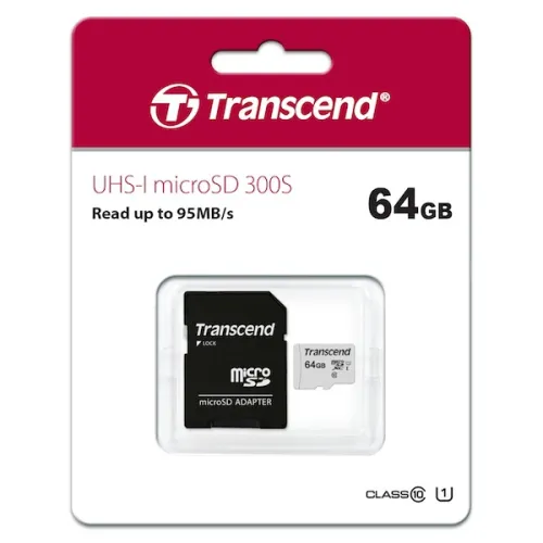 Tarjeta de memoria MicroSD Transcend TS64GUSD300S-A 64GB con adaptador