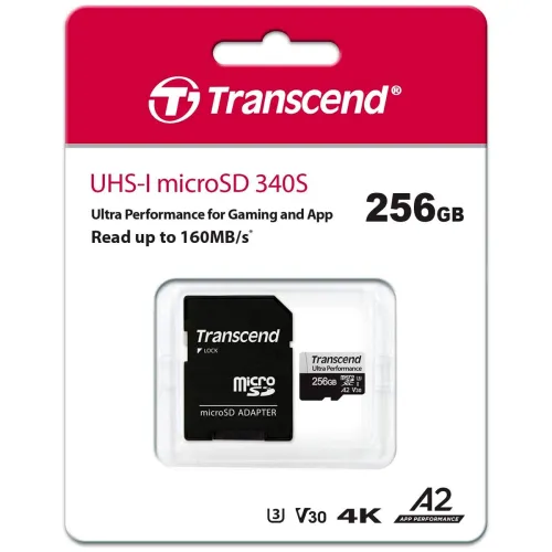 Tarjeta microSDXC Transcend TS256GUSD340S 256GB UHS-I U3 A2 con adaptador