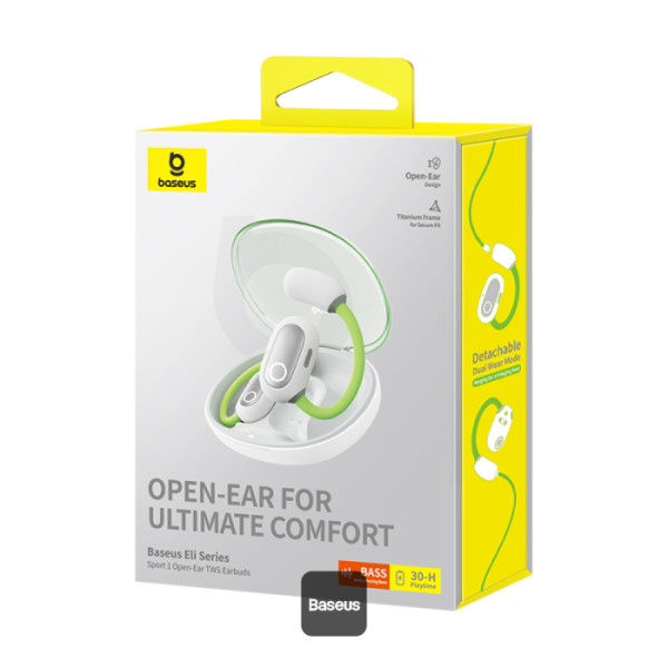 Audífonos Inalámbricos Open-Ear Baseus Eli Sport TWS Blanco y Verde