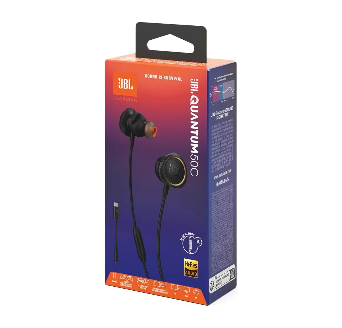 Audífonos intraurales gamer JBL Quantum 50C con conexión USB Tipo C